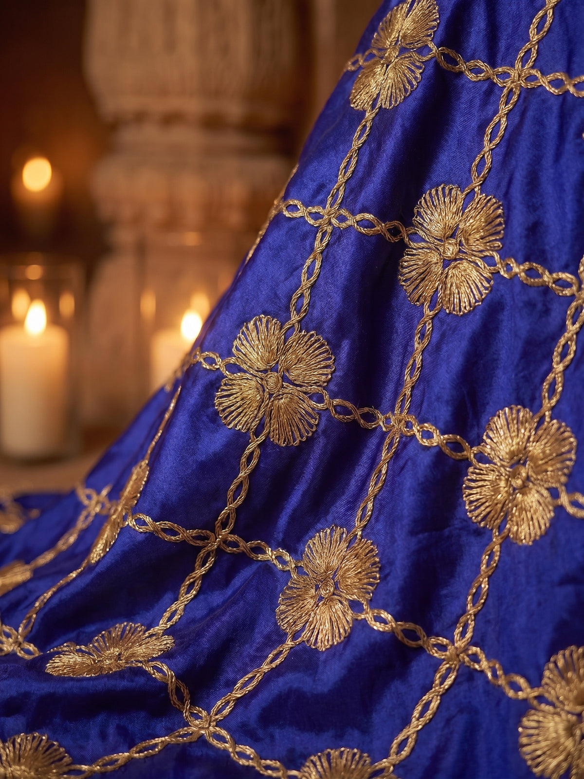 Royal Gold – Antique China Silk Lawn Gota Work Shawl