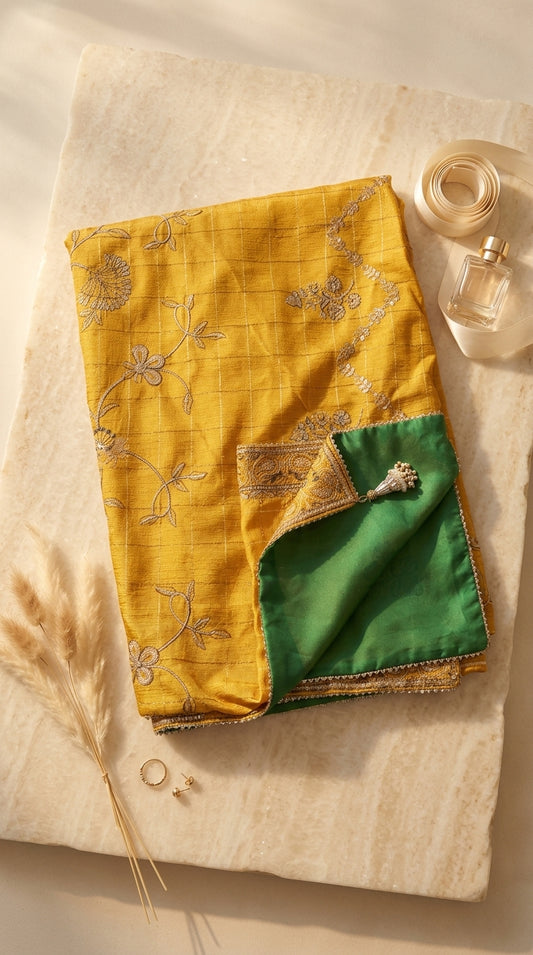 Signature Embroidered Shawl – Mustard Gold