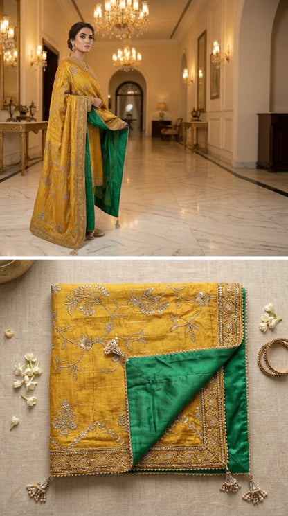 Signature Embroidered Shawl – Mustard Gold