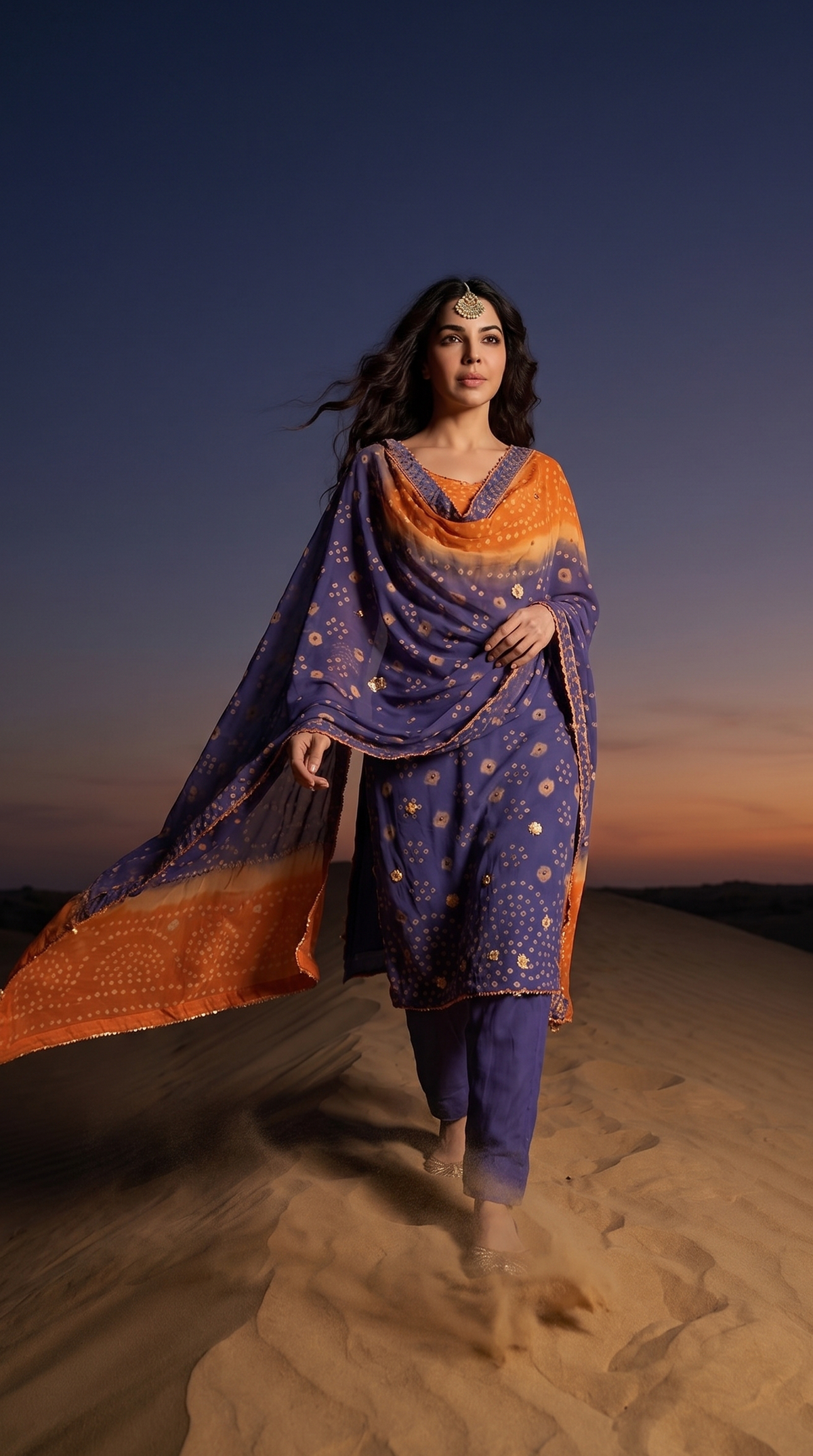 Twilight Dunes – Bandhani Chunri Chiffon 3 Piece Suit