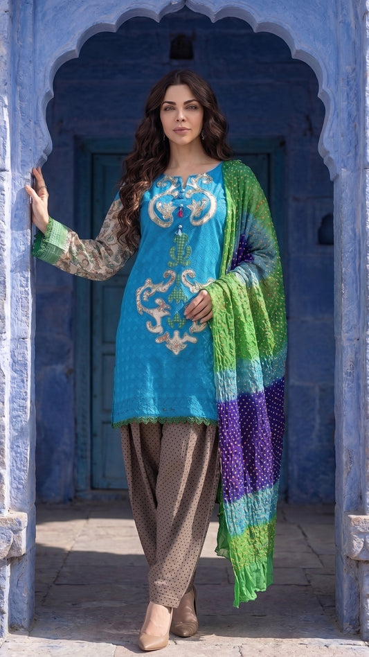 Peacock Court – Bareez Lawn Appliqué 3 Piece Suit