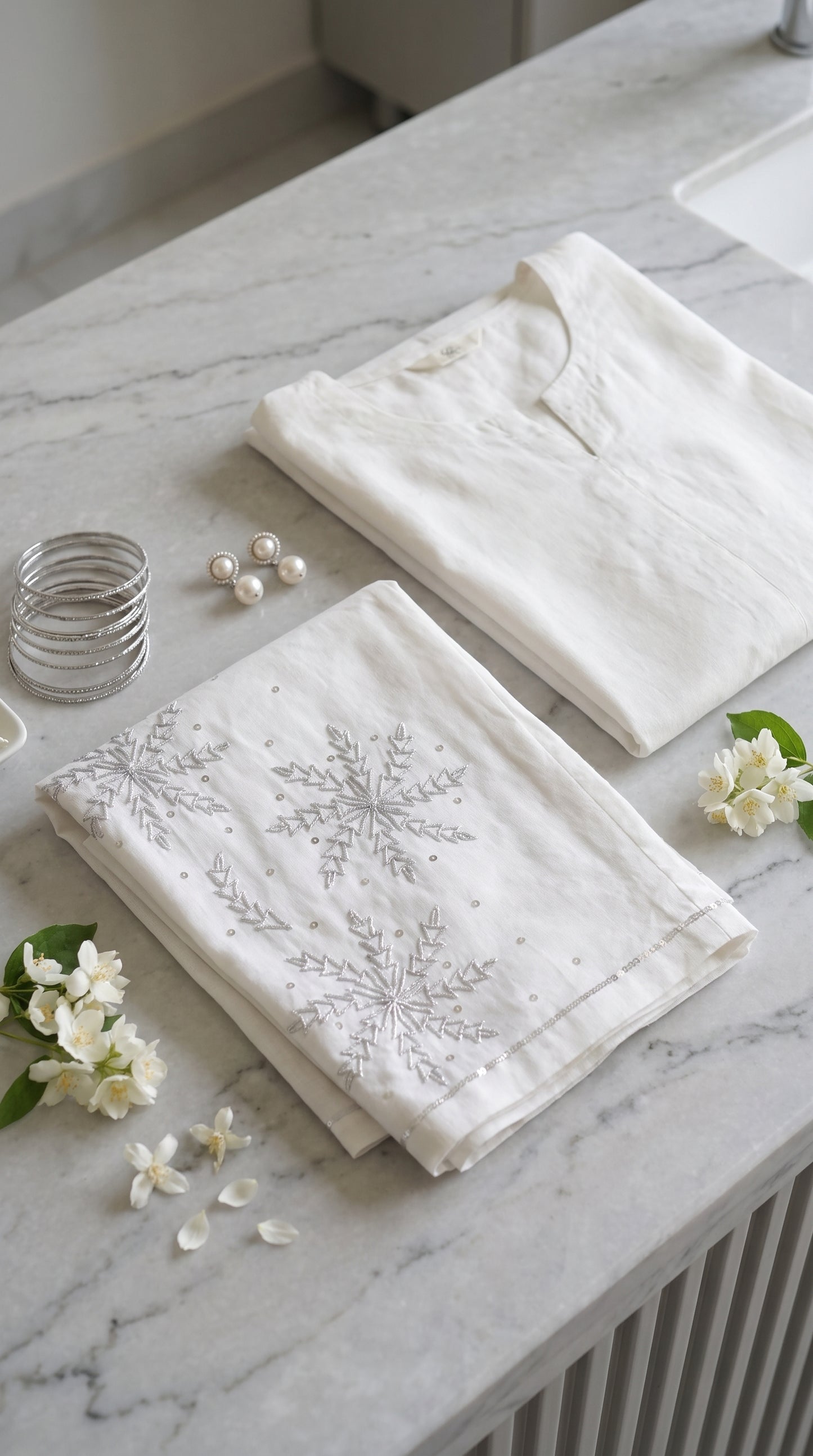 Gota Shalwar I Silver Snow Bloom