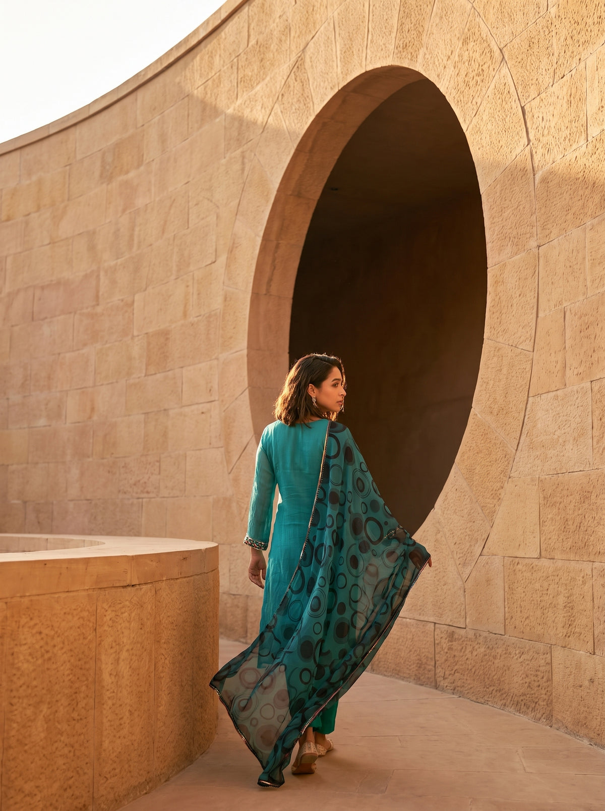 Teal Gota Elegance – Embellished Krinkle Chiffon 2 Piece Suit