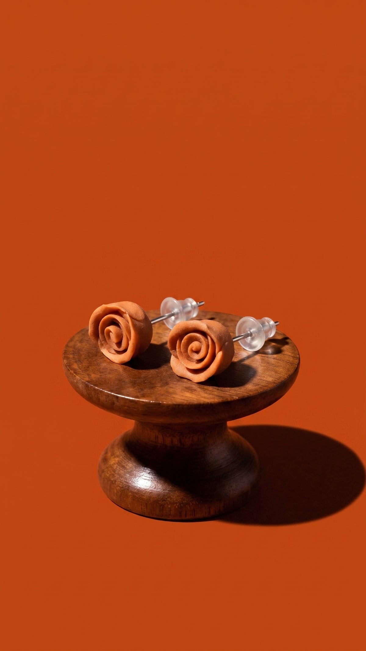 Terracotta Rose – Sculpted Clay Rose Stud Earrings