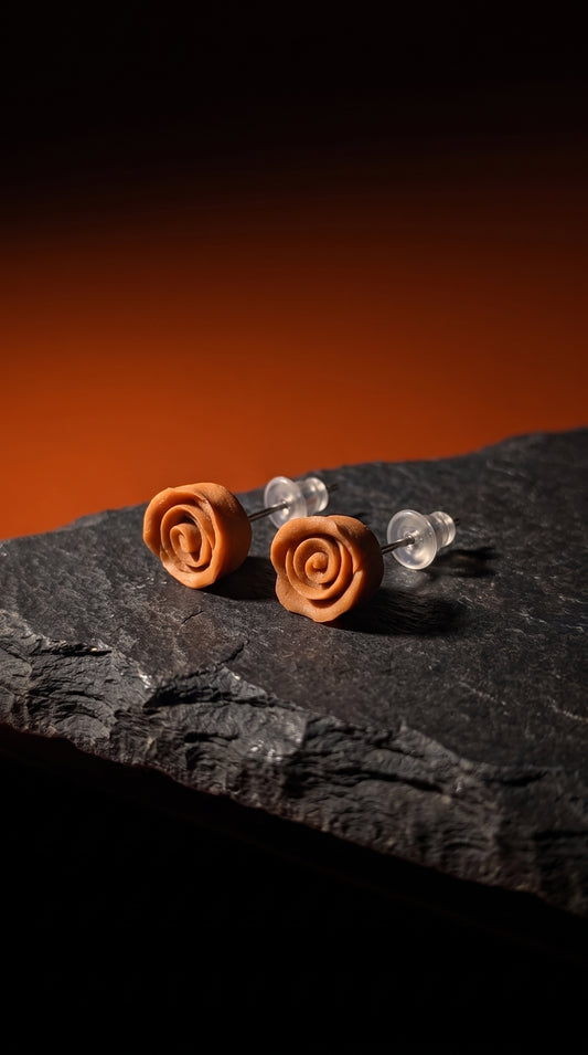 Terracotta Rose – Sculpted Clay Rose Stud Earrings