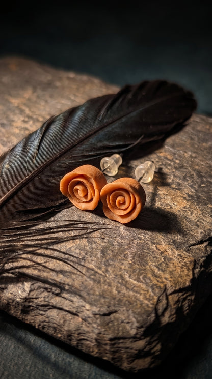 Terracotta Rose – Sculpted Clay Rose Stud Earrings