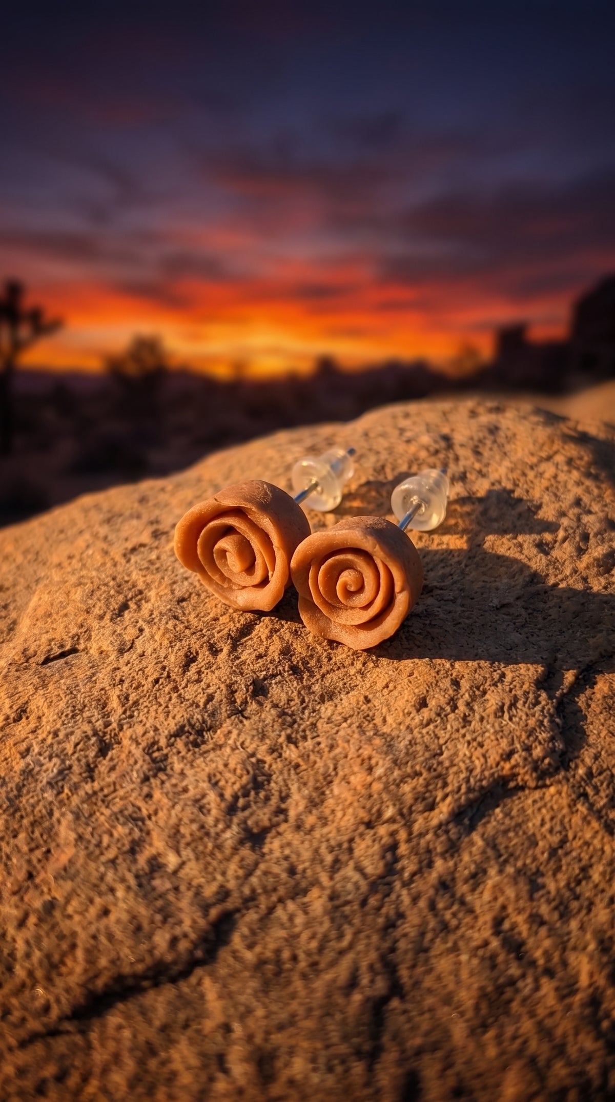 Terracotta Rose – Sculpted Clay Rose Stud Earrings