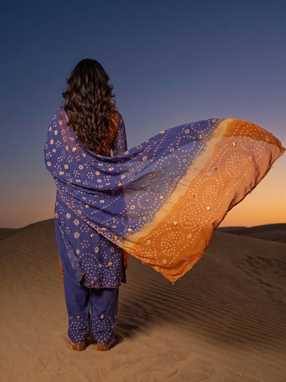 Twilight Dunes – Bandhani Chunri Chiffon 3 Piece Suit