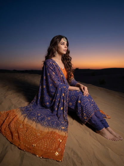 Twilight Dunes – Bandhani Chunri Chiffon 3 Piece Suit