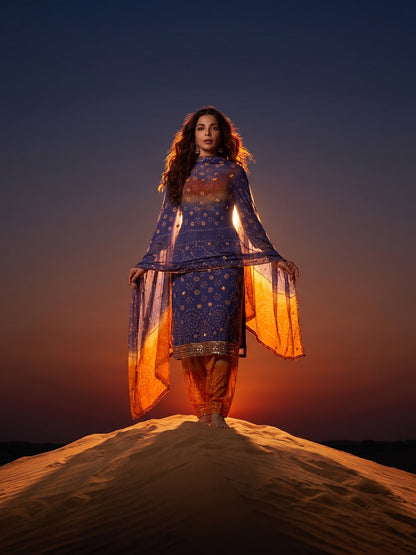 Twilight Dunes – Bandhani Chunri Chiffon 3 Piece Suit