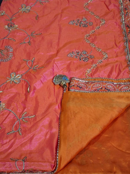 Signature Embroidered Shawl – Coral Peach