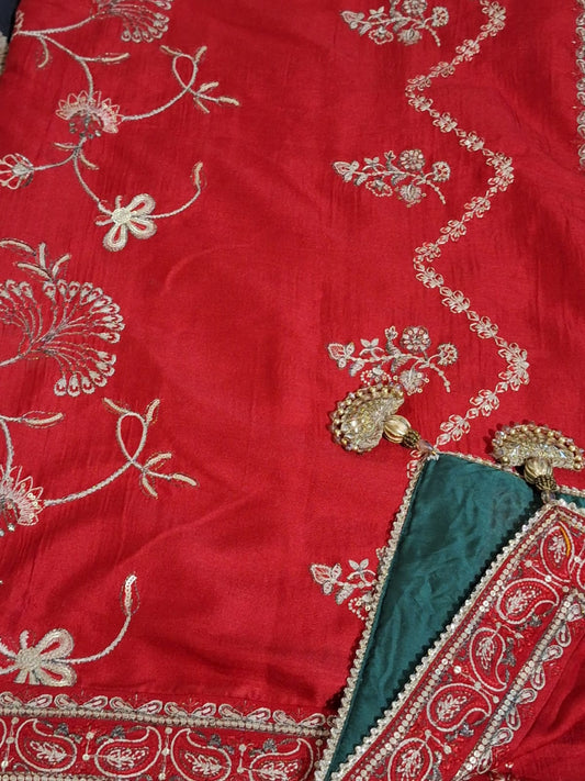 Signature Embroidered Shawl – Ruby Red