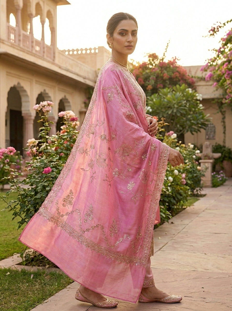 Signature Embroidered Shawl – Blush Pink