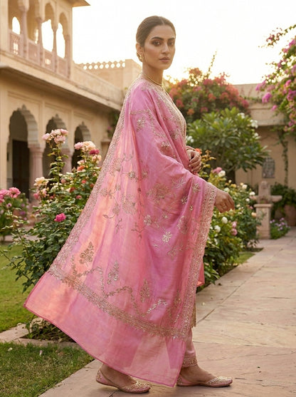 Signature Embroidered Shawl – Blush Pink