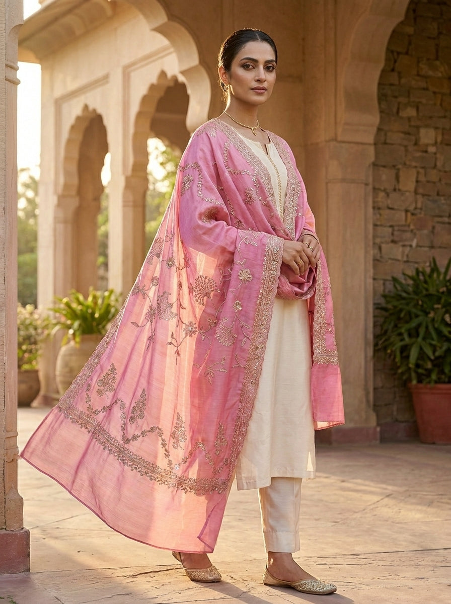 Signature Embroidered Shawl – Blush Pink