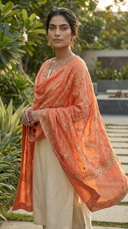 Signature Embroidered Shawl – Coral Peach