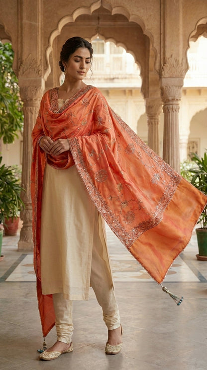 Signature Embroidered Shawl – Coral Peach