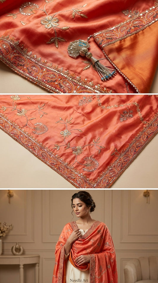 Signature Embroidered Shawl – Coral Peach