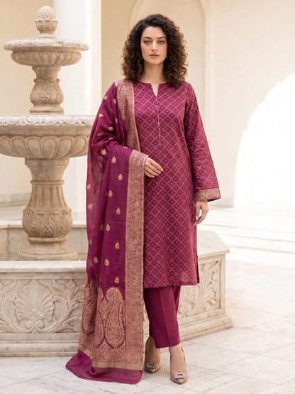 Wine Marble – Khaadi Silk Lawn Brosha 3 Piece Suit
