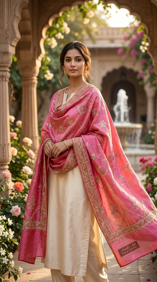 Signature Embroidered Shawl – Blush Pink