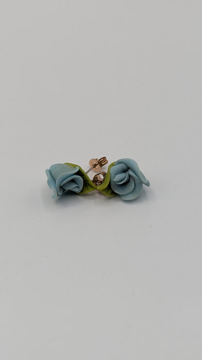 Blue Rose – Sculpted Clay Rose Stud Earrings